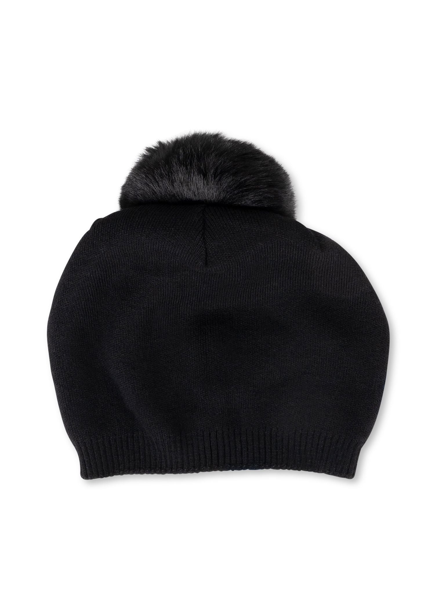 Emporio Armani Black Winter Hat/Beanie top with Faux Fur Pom