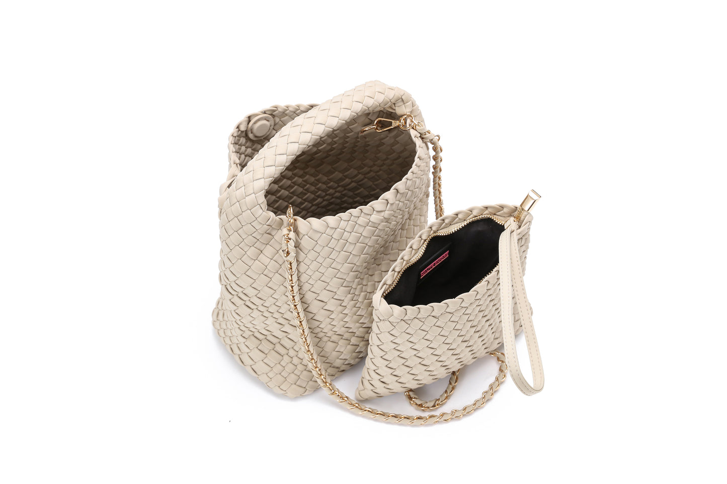 Shelly Beige Woven Bucket Bag