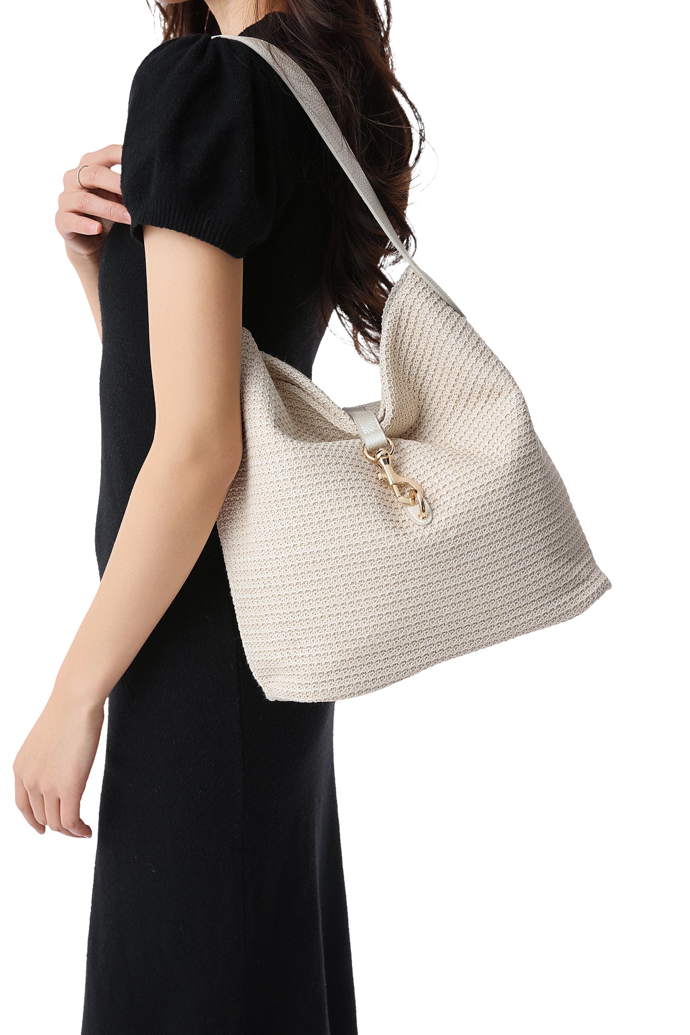 Sandy Beige Raffia Shoulder Bag