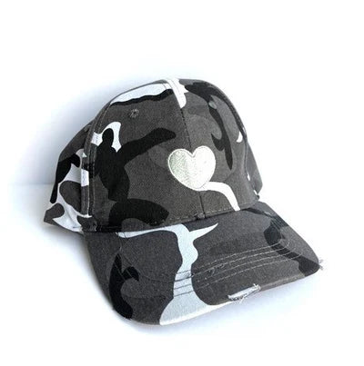 Gray Camo/Silver Heart Boardwalk Baseball Cap