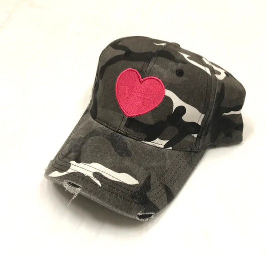 Gray Camo Pink Heart Boardwalk Baseball Cap