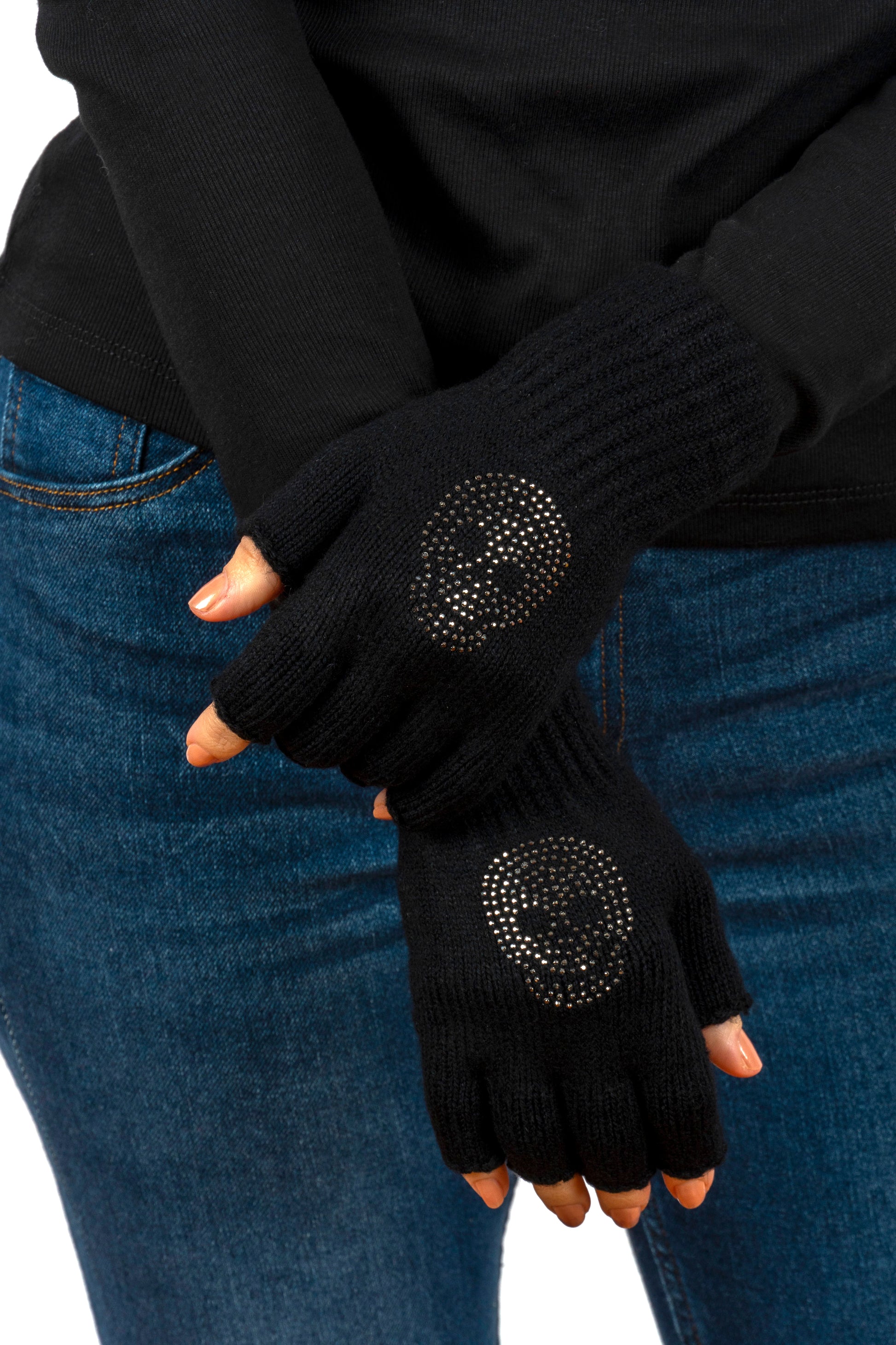 skull fingerless gloves black/hematite