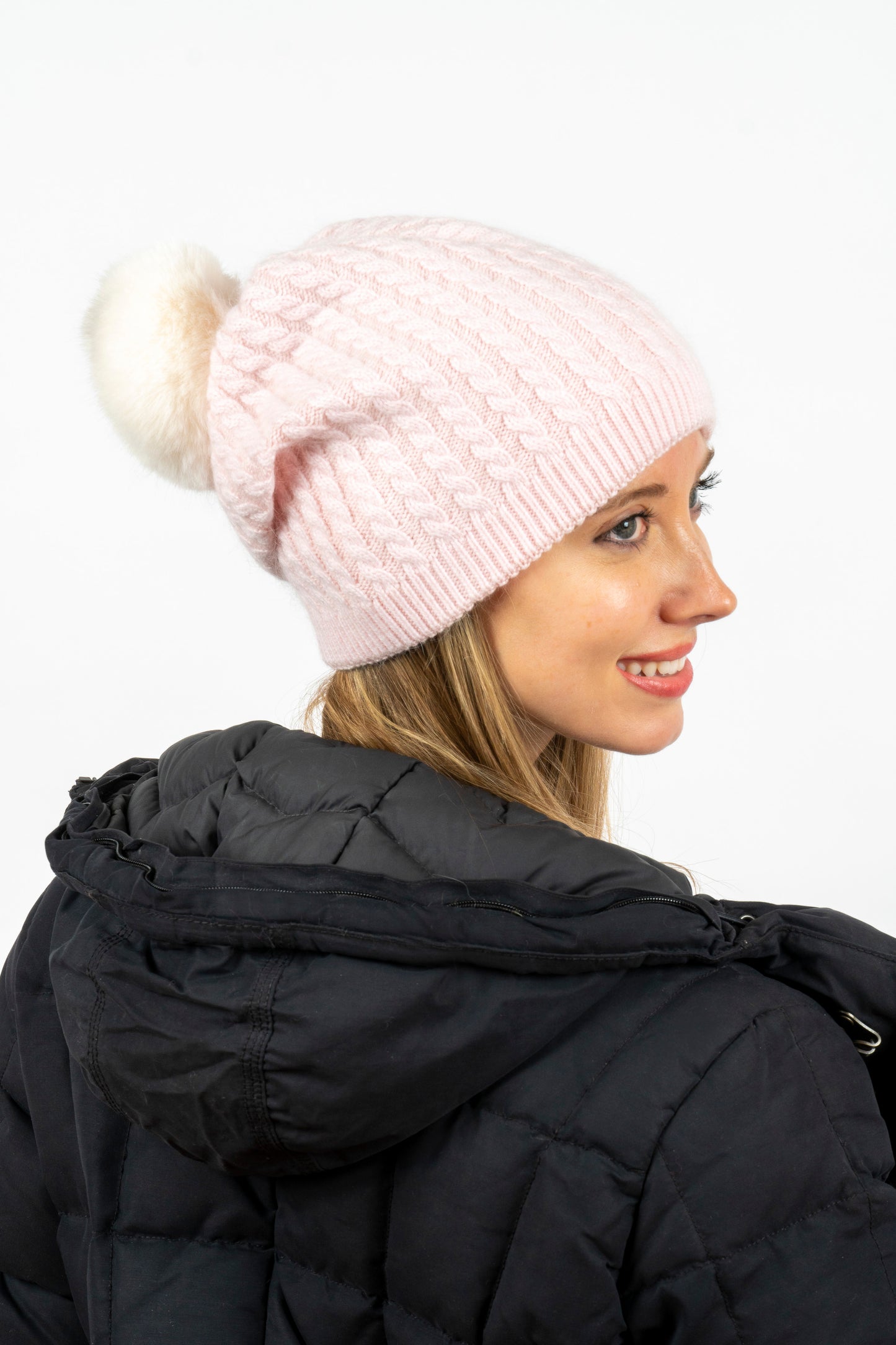 cabin cable hat pink