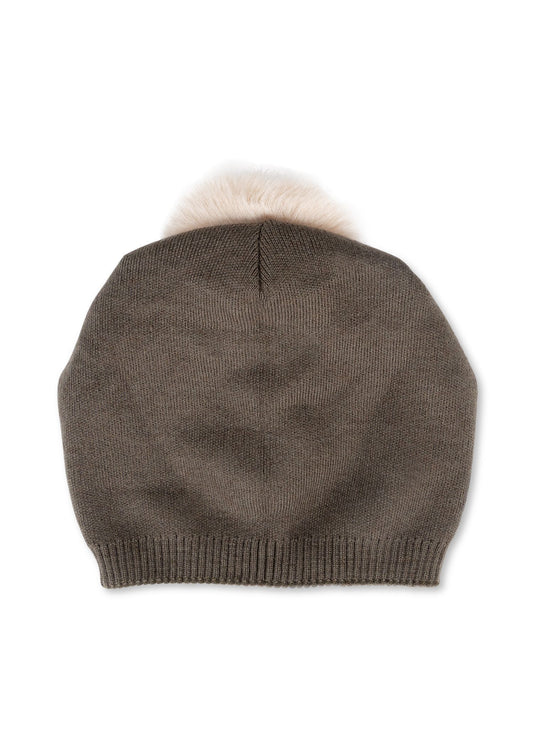 brooklyn beanie army/beige faux fur pom army/beige