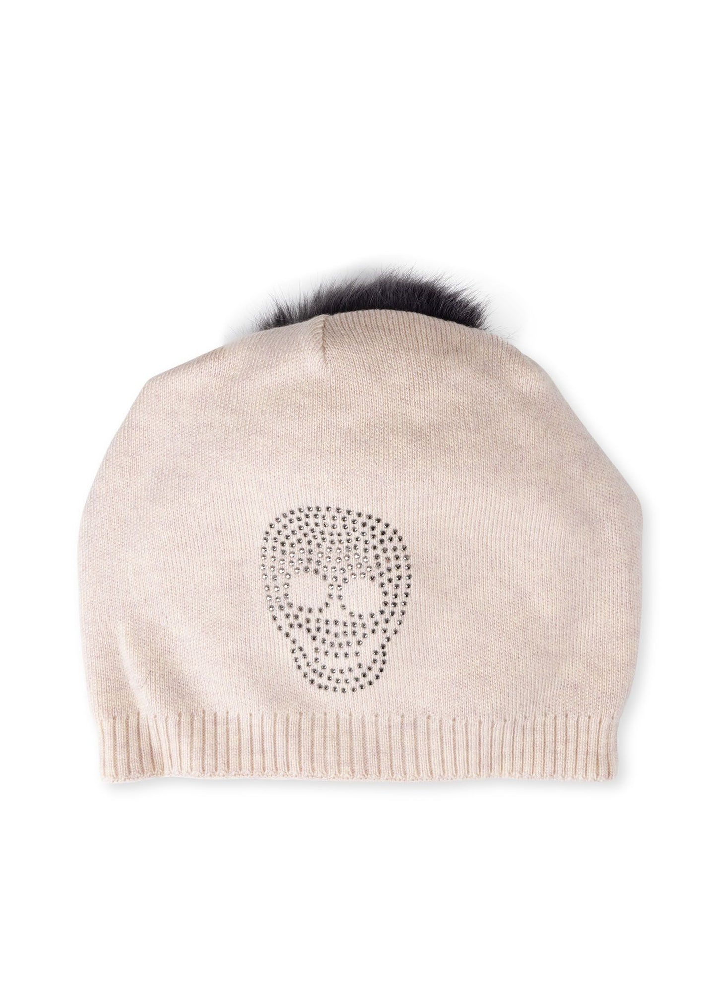 skull beanie faux pom pom beige/charcoal pom