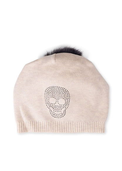 skull beanie faux pom pom beige/charcoal pom