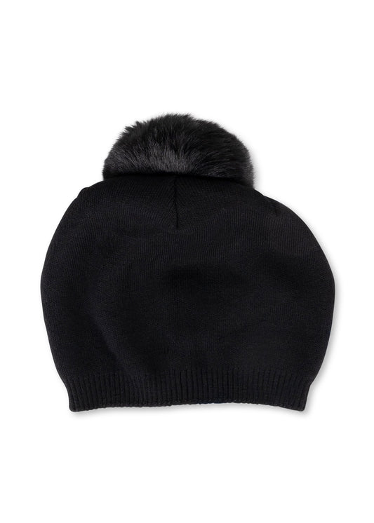 brooklyn beanie black/black faux fur pom default title