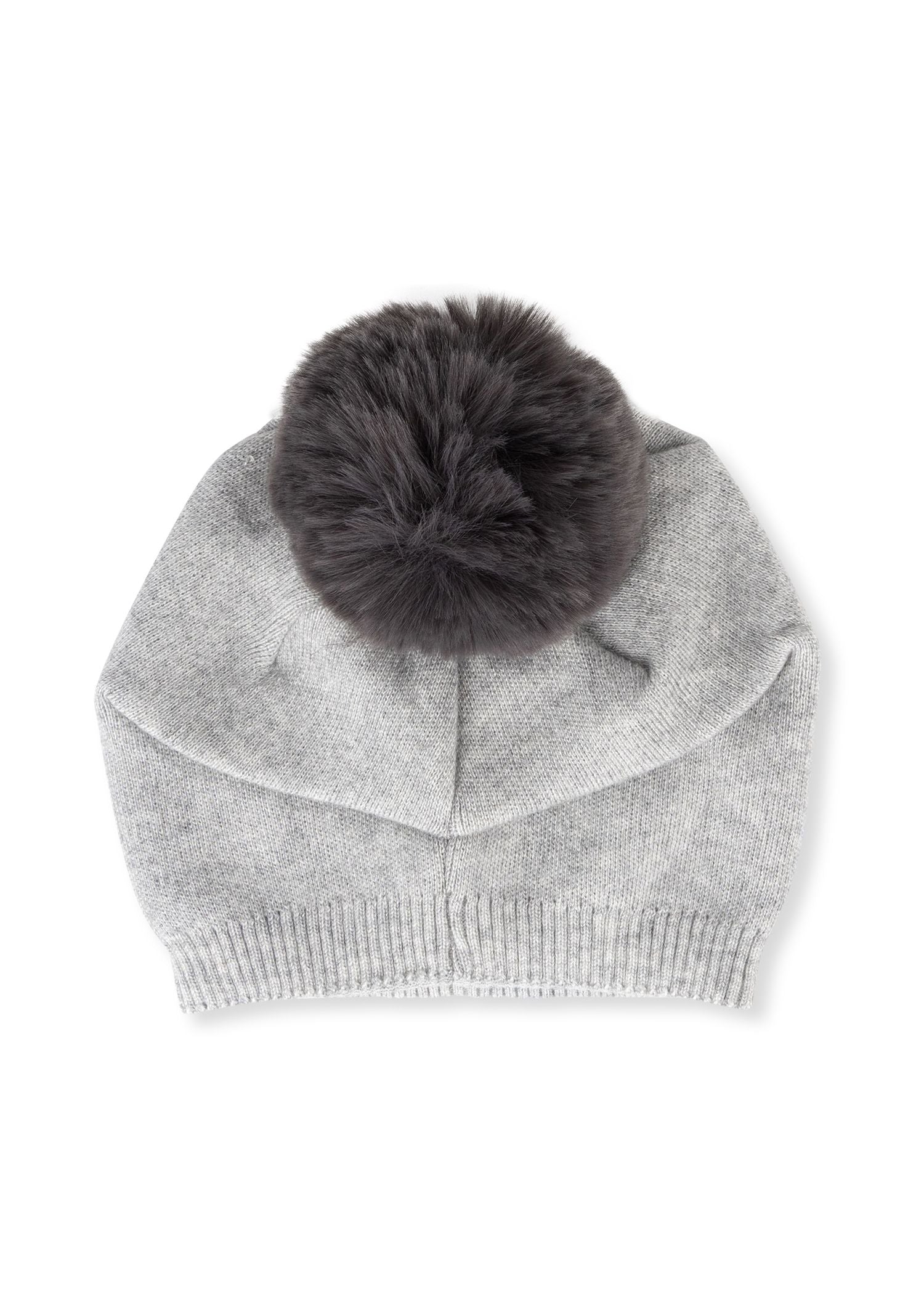 brooklyn beanie heather/charcoal faux fur pom