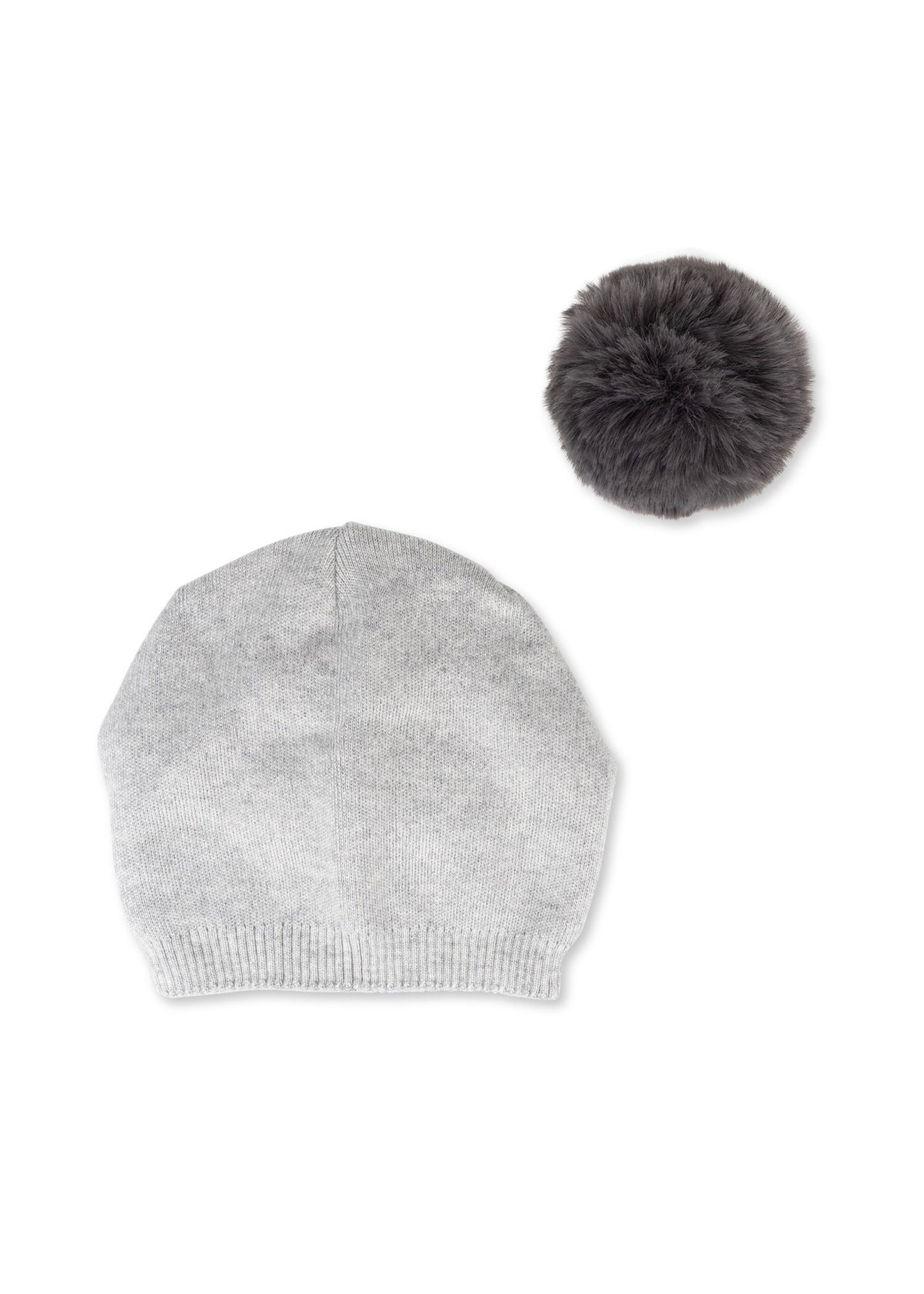 brooklyn beanie heather/charcoal faux fur pom