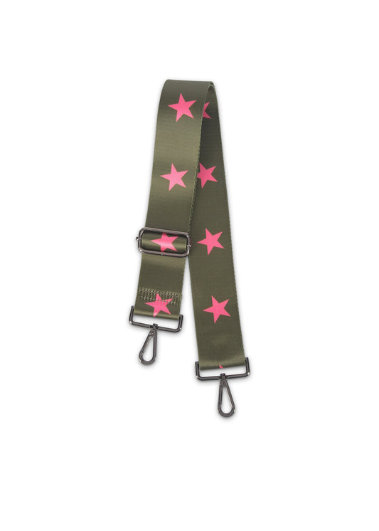 olive/pink star handbag strap